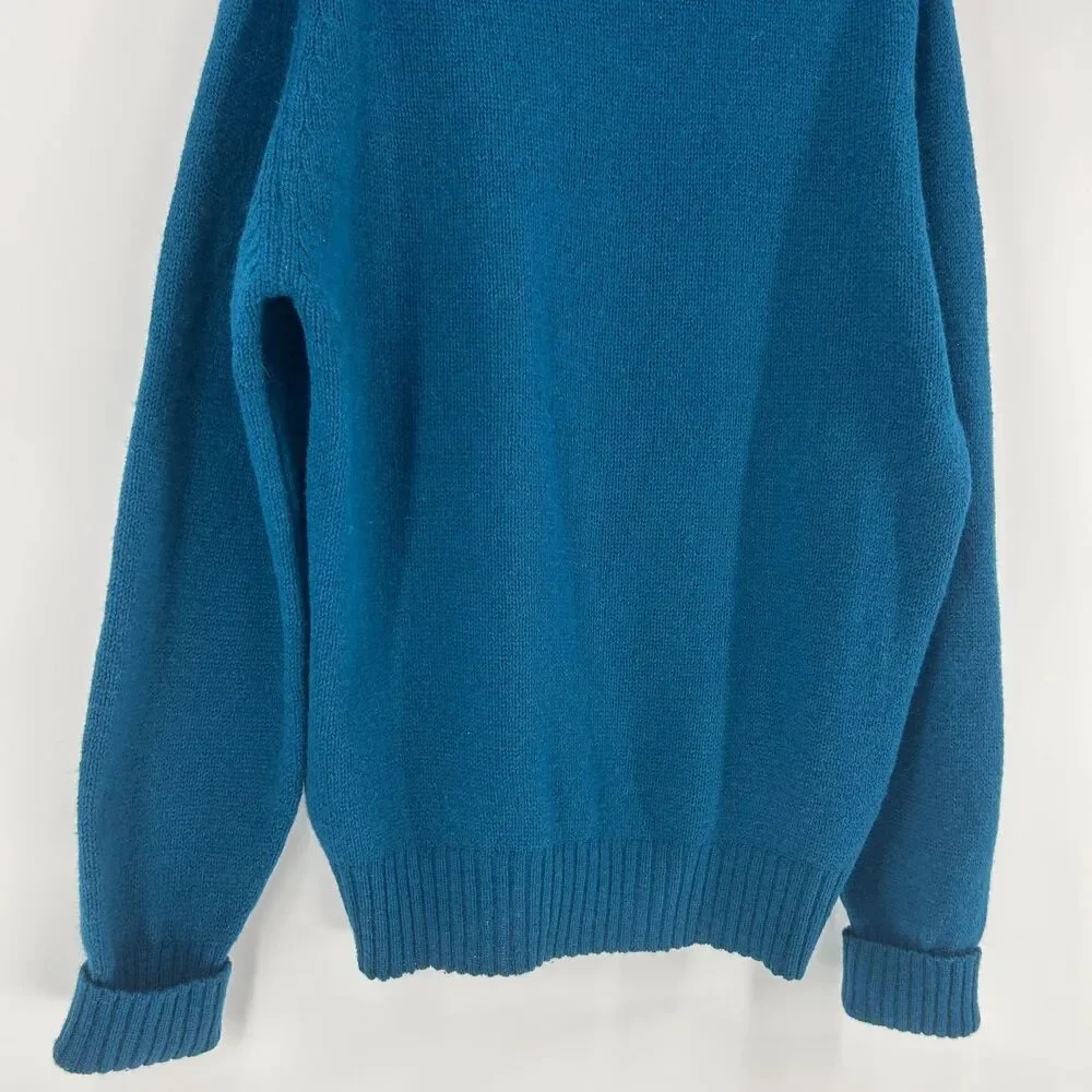 Vintage LL Bean Wool Fisherman Sweater Teal Pullover Made In Ireland Chunky